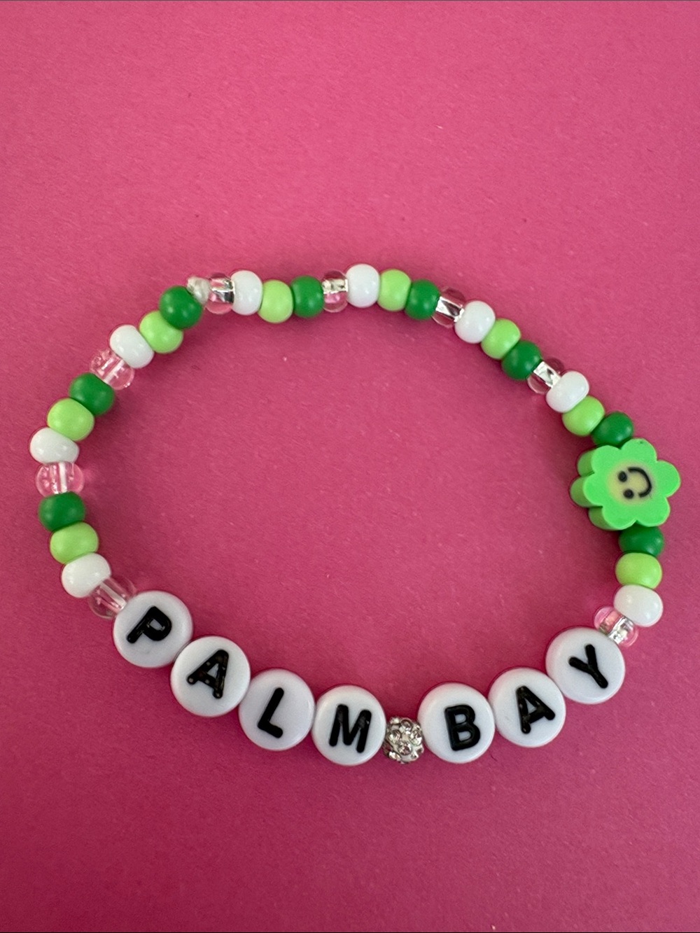 Palm Bay Green Beaded Name Bracelet